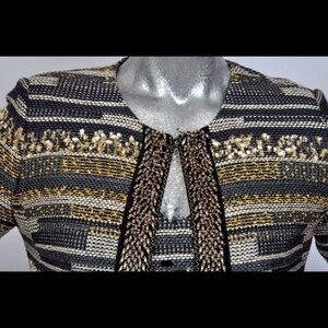New St. John Cavier/Gold Tweed Knit Jacket size 4